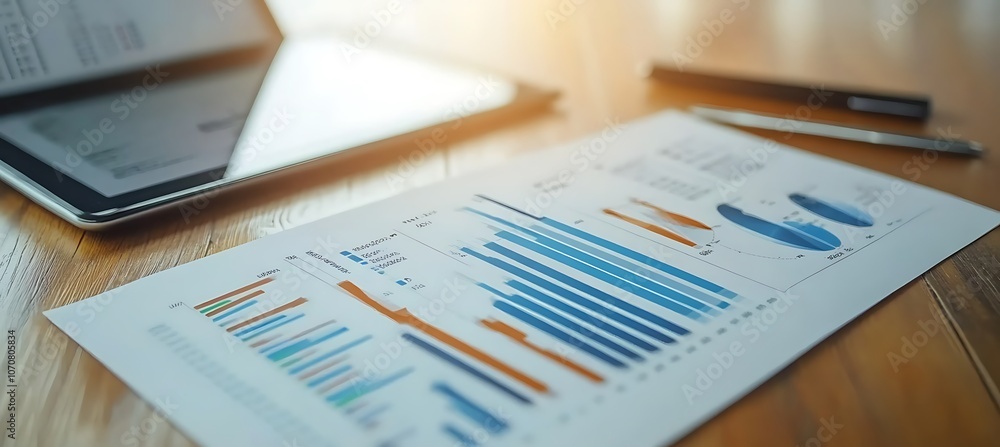 Poster a close-up of a business strategy document being reviewed on a digital tablet, with a focus on the a