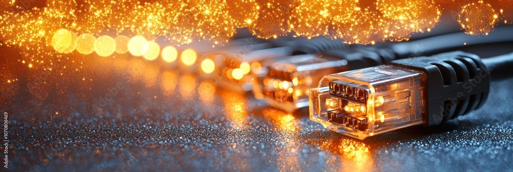 Poster network cables with golden bokeh background
