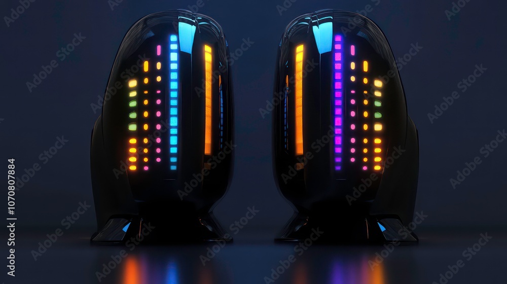 Aufkleber Two futuristic devices with illuminated vertical patterns, suggesting advanced technology.