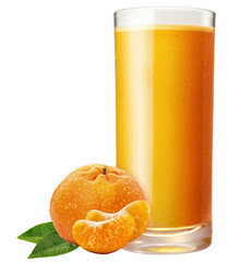 copo com suco de tangerina natural acompanhado de fruta tangerina fresca isolado em fundo...
