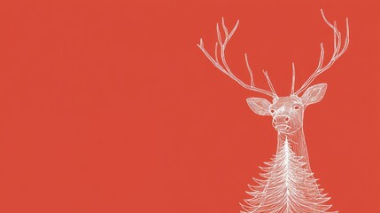 Obraz premium Reindeer with a Christmas Tree for a Body, a minimalist line drawing of a reindeer, with its body replaced with a Christmas tree. The red background provides a festive backdrop. This symbolizes Christ