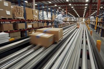 Busy warehouse environment with an effective conveyor belt system moving packages