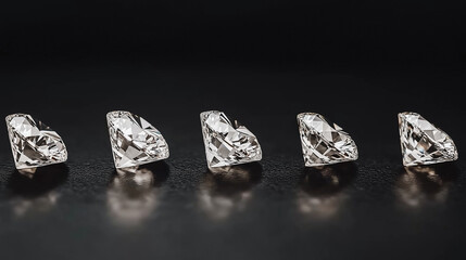 A refined collection of radiant diamonds, glimmering with dazzling clarity and precise facets, arranged on a dark background to enhance their luxury and beauty