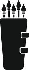 Black and white quiver holding five arrows pointing upwards, representing hunter equipment and archery
