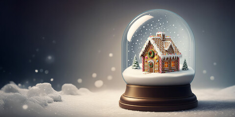 Gingerbread House Snow Globe, Merry Christmas Message Card, Xmas Promotion, Holiday Celebration, Room For Copy