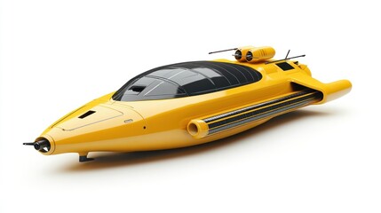 Oceanographic autonomous vehicle, modern yellow design for marine studies, isolated on white.