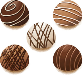 round valentine chocolates with various shapes of delicious melted chocolate 