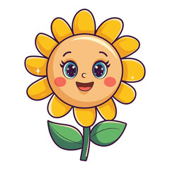 Obraz premium Cute Cartoon Sunflower character, vector, illustration isolated on white background, bright colorful , playful, cartoon style