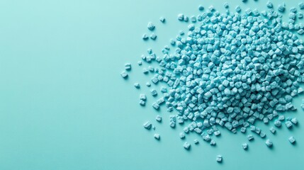 A pile of small blue plastic pellets on a light background, likely for manufacturing use.