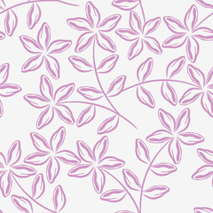 Flower garden wallpaper design vector prepared for textile printing. Seamless floral pattern with abstract hand drawn flower and leaf background elements in purple