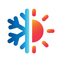 Air condition vector flat simple icon with gradient on white background. Heat and frost symbol, hot sun and frozen cold snowflake illustration.