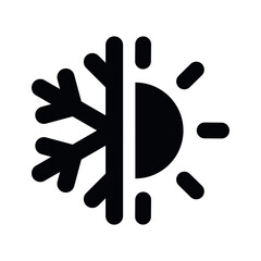 Air condition vector flat white simple icon on black background. Heat and frost symbol, hot sun and frozen cold snowflake illustration.
