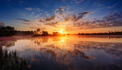 Fototapeta premium Sunrise waterscape with clouds and reflections