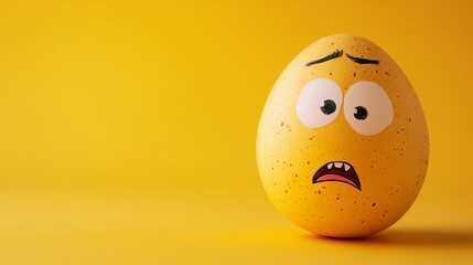 Creative Easter egg idea for kids, featuring eggs with concerned and scared facial expressions drawn on them. Set against a seamless yellow background.