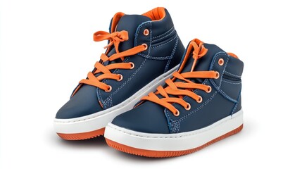 Pair of Blue and Orange Sneakers