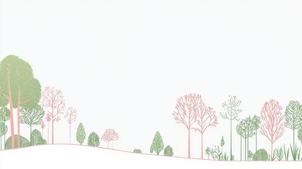 Explore the tranquil beauty of nature with vibrant illustrations of diverse trees and plants
