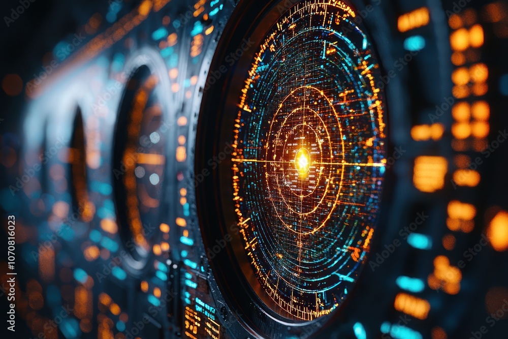 Poster A Close-Up View of a Futuristic Control Panel with a Circular Display