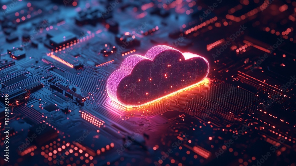 Aufkleber a glowing cloud symbol over a circuit board background, representing cloud computing and digital tec