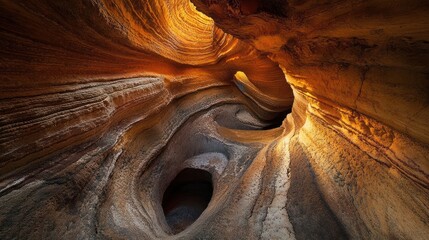 Stunning rocky cave landscape, glowing with soft light, highlighting unique formations and textures.