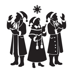 Christmas Carolers Singing silhouette vector art black color design and solid white background 