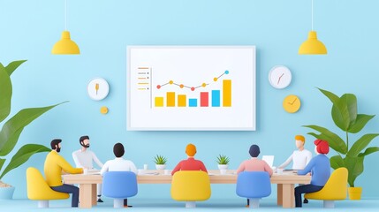 Fototapeta premium Business team collaborates to analyze growth trends through engaging data visualization techniques