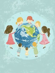 Naklejka premium Children unite to protect our planet and foster global awareness through unity and love
