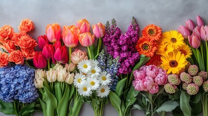 Fototapeta premium Vibrant Floral Arrangement on Gray Background