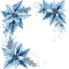 Delicate Blue Poinsettias Christmas Border Design