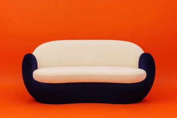 Modern Blue and White Sofa Against  Vibrant Orange Wall