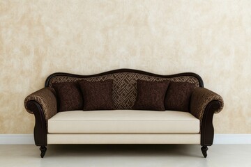  Classic, Brown and Beige Sofa Against a Beige Wall with a Textured Pattern