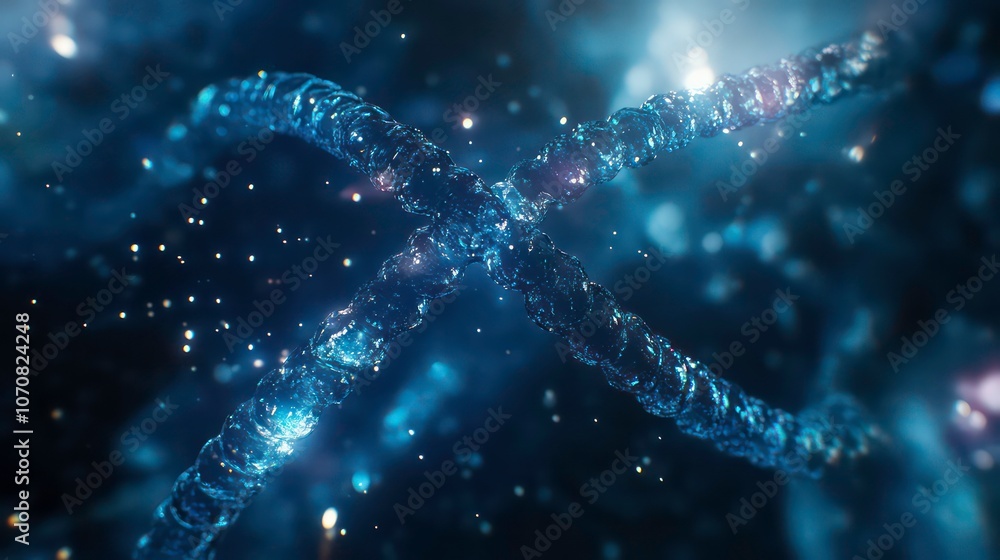 Fototapete a close-up view of a dna double helix structure in a cosmic background.