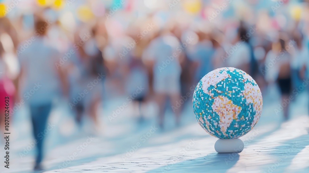 Poster explore the vibrant connection between culture and community through the dynamic globe in a crowded 
