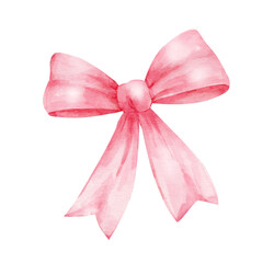 Watercolor pink bow isolated on white background. Hand drawn illustration.