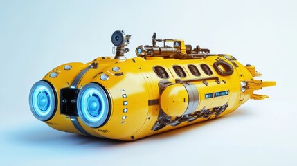 Fototapeta premium Yellow submarine robot, innovative technology for deep-sea exploration, isolated.