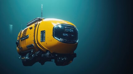 Yellow underwater technology vehicle, ready for ocean exploration, clean background.