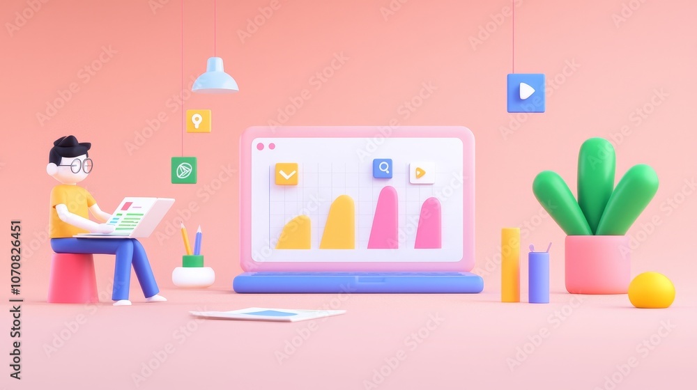 Poster professional analyst analyzes business data trends using modern visualization tools in a creative wo