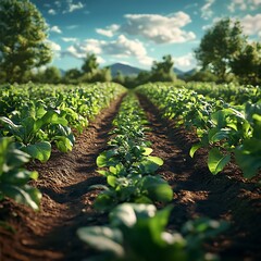 Green vegetables growing fertile organic farming fields sustainable picture