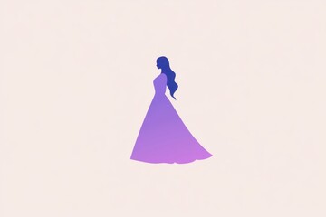A silhouette of a woman in a flowing dress, depicted in a gradient of purple shades. The background is a soft beige, enhancing the elegance of the figure