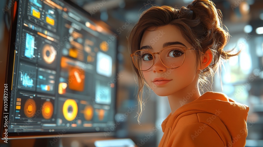 Poster virtual assistant avatars aiding users in organizing tasks and data in a modern workspace setting