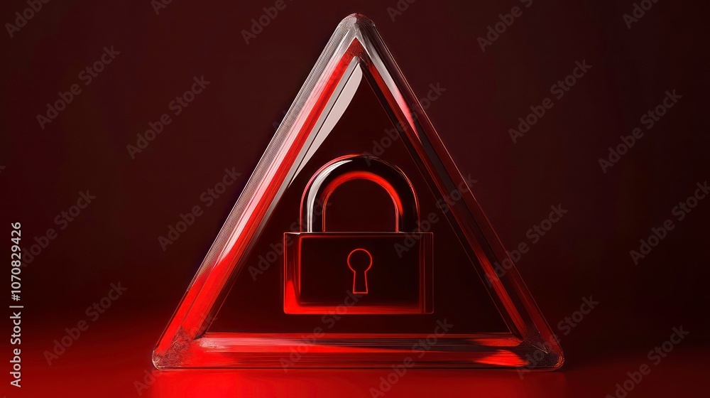 Aufkleber Symbol of cybersecurity lock on red triangle, warning about data security
