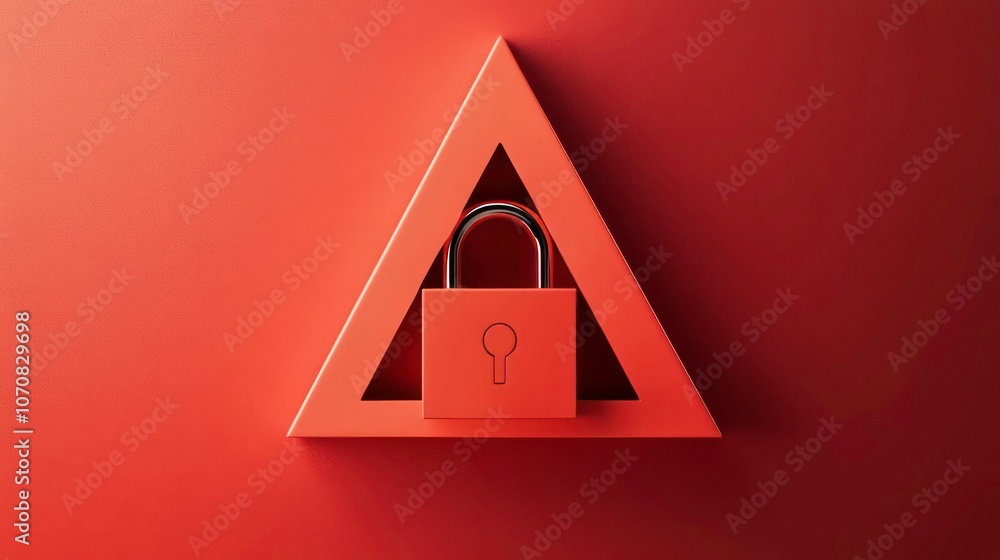 Poster a stylized padlock within a triangular shape on a warm-toned background.