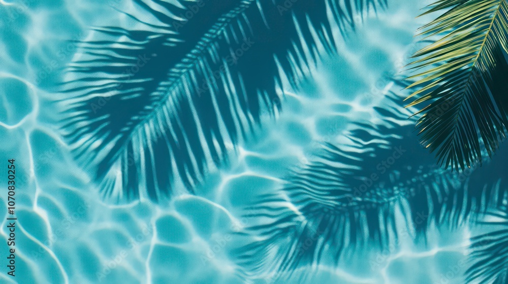 Poster A serene view of water with palm shadows creating a tranquil atmosphere.