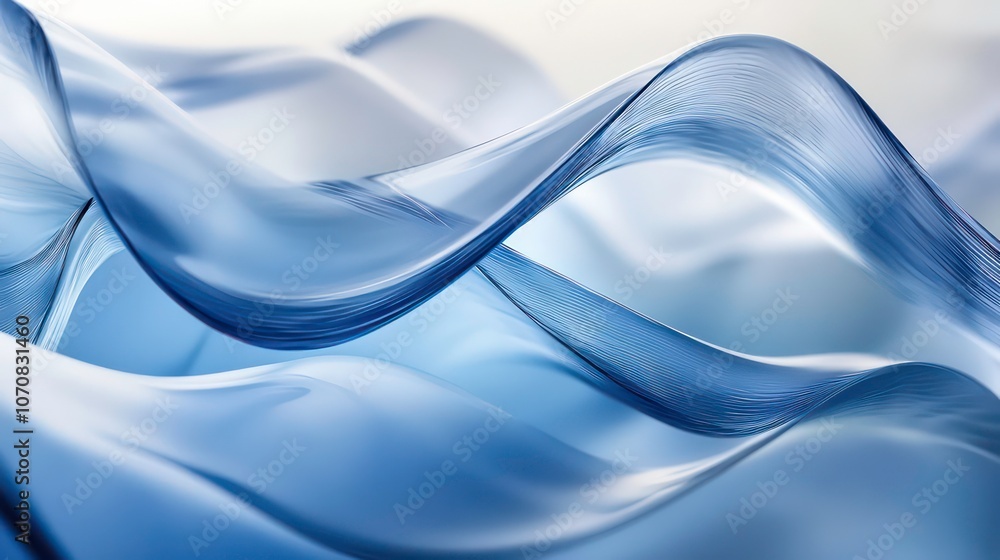 Poster Abstract waves of translucent blue fabric create a serene and fluid visual effect.