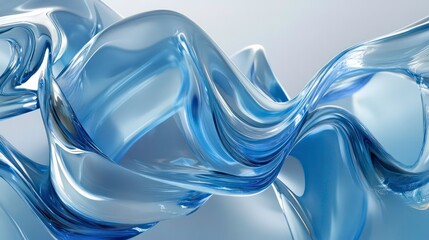 Abstract flowing shapes in translucent blue, creating a sense of movement and elegance.