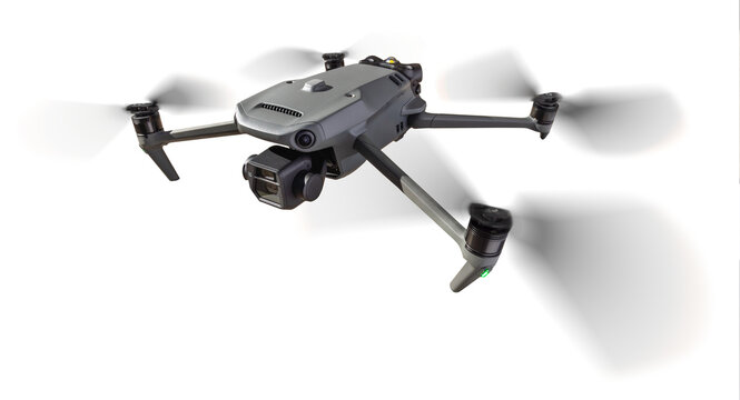 Isolated Front View of a Drone Quadcopter UAV In Flight. Transparent PNG.