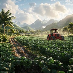 Sustainable organic fields displaying lush green vegetables in fertile land picture