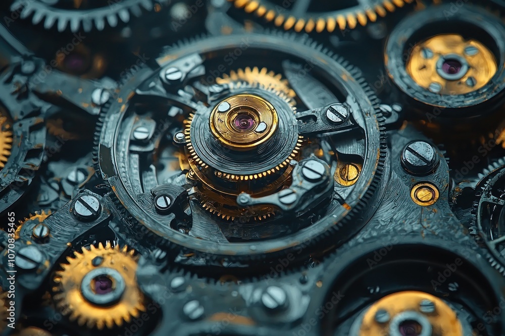 Poster close-up of intricate mechanical gears and screws