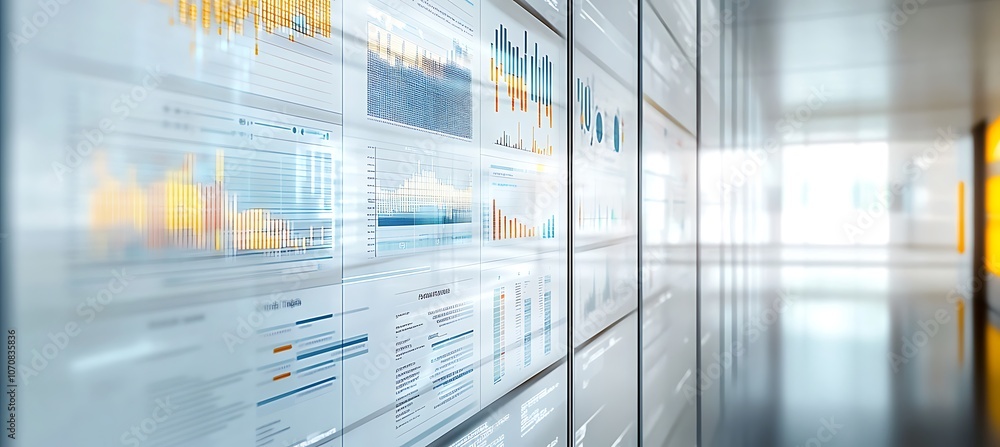 Aufkleber a conceptual image of business data being analyzed with digital charts and graphs floating in the ai