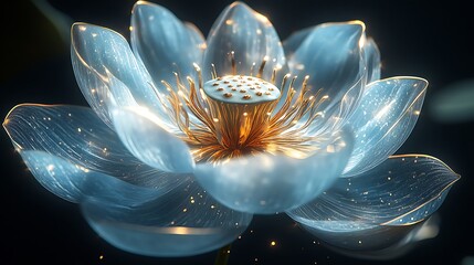 A blue lotus flower with golden veins translucent, Beautiful blue color flower