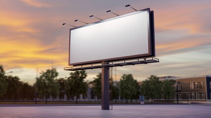 Obraz premium A 3D render illustration of a billboard in open area. The billboard has an empty white screen.